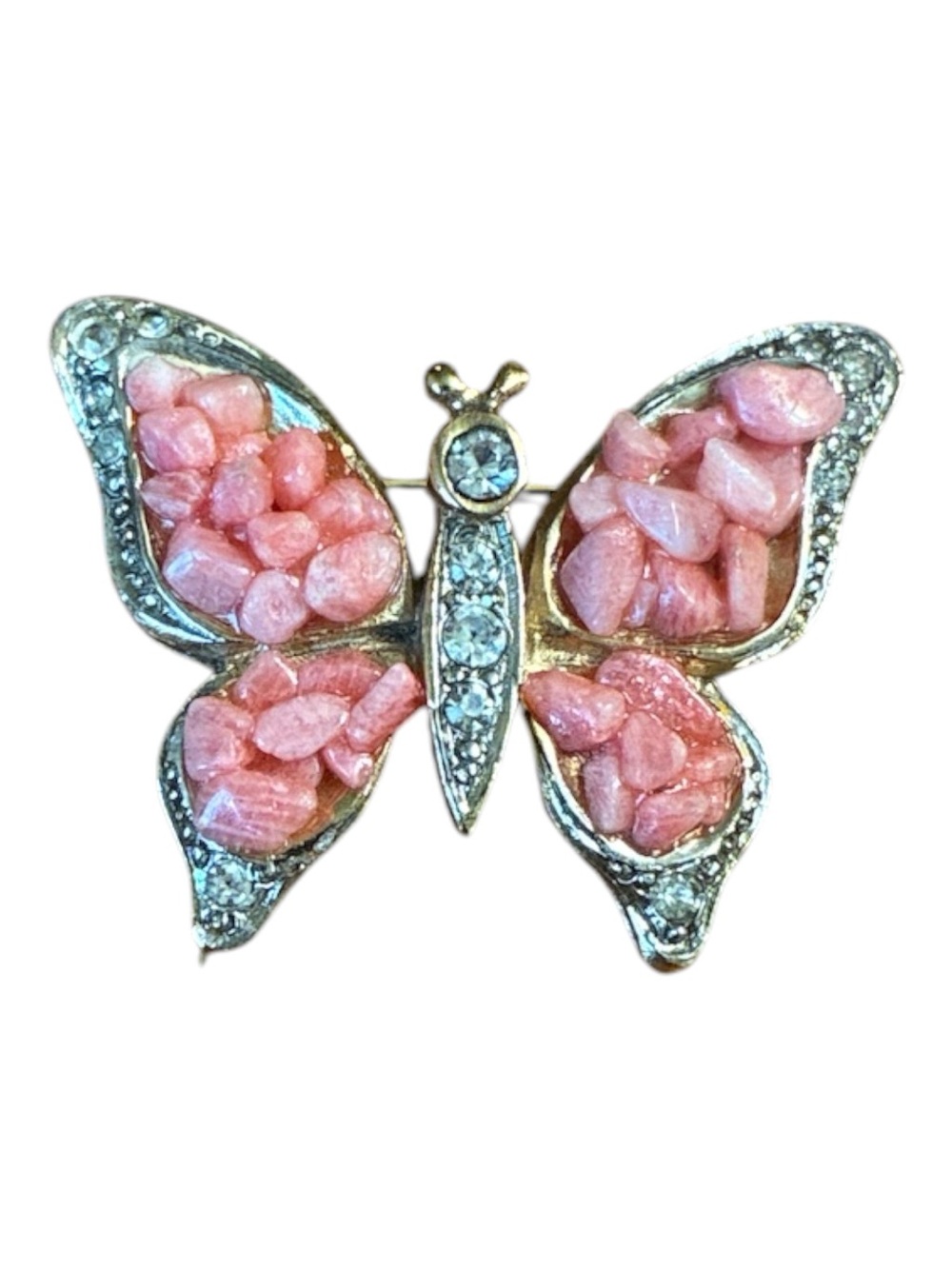 Mandle Pink Stone Butterfly Crystal Brooch